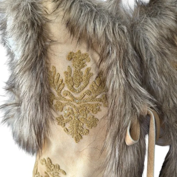 Sundance Leather Vest With Faux Fir Trim - Picture 2 of 9